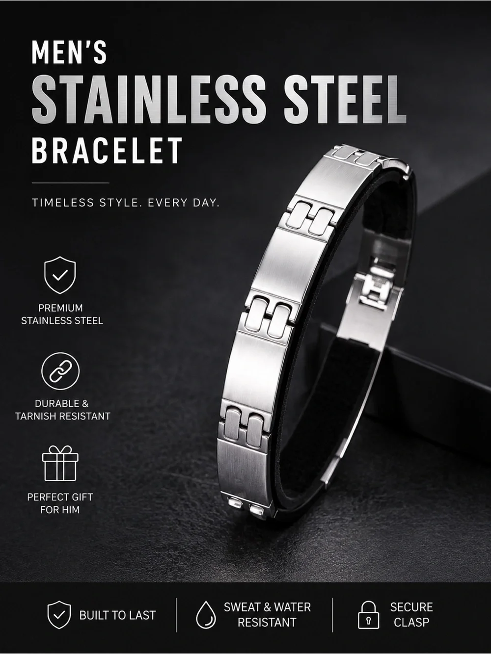 Men’s Stainless Steel Link Bracelet – Silver Tone | Sleek Modern Style